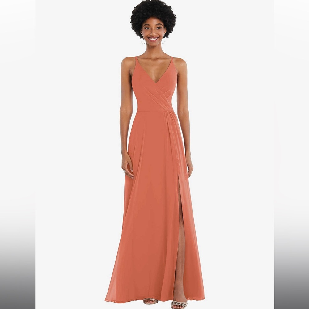 After Six FAUX WRAP CRISS CROSS BACK MAXI DRESS WITH ADJUSTABLE STRAPS